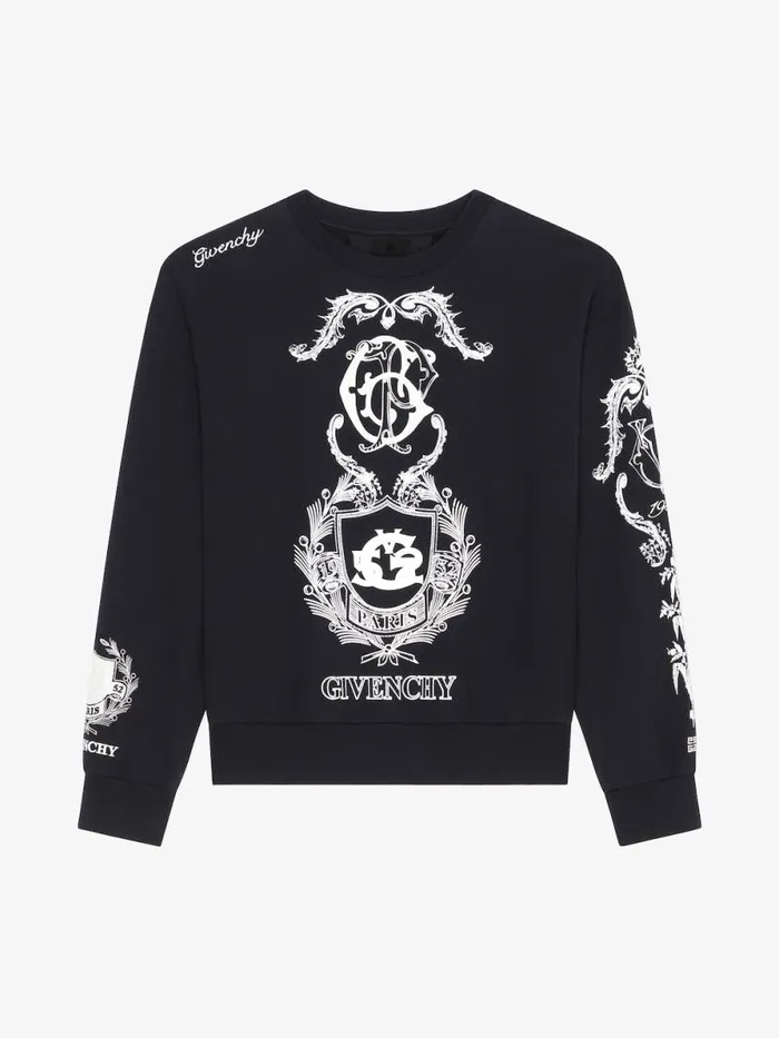 Men Sweatshirts and Hoodies Givenchy GIVENCHY Crest Boxy Fit Sweatshirt In Fleece Black