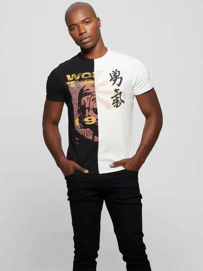 Men TShirts and Tanks GUESS Eco Split Graphic Tee Jet Black Multi