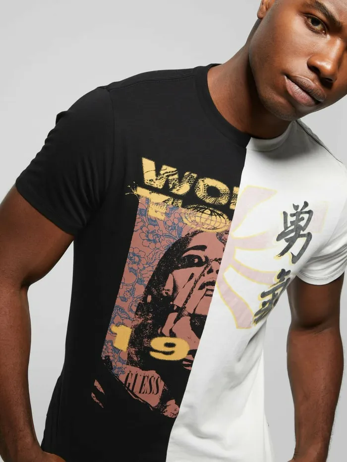 Men TShirts and Tanks GUESS Eco Split Graphic Tee Jet Black Multi