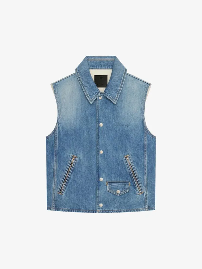 Men TShirts Givenchy Sleeveless Jacket In Denim Medium Blue