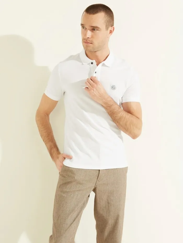 Men Washed Polo Pure White Shirts GUESS