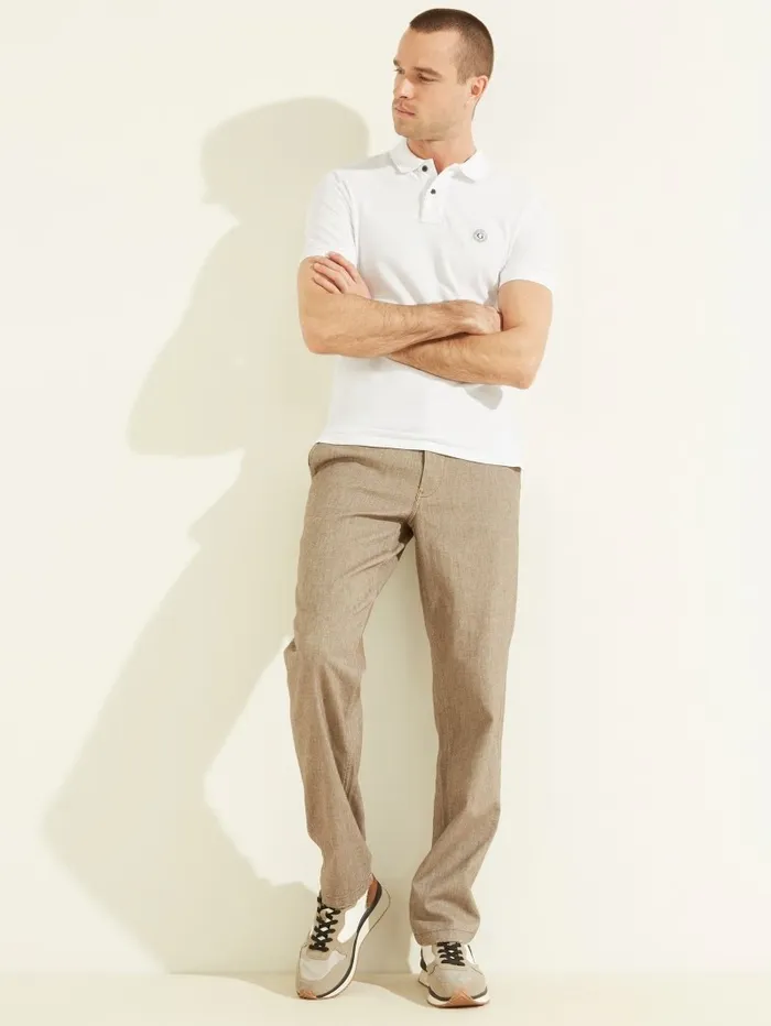 Men Washed Polo Pure White Shirts GUESS