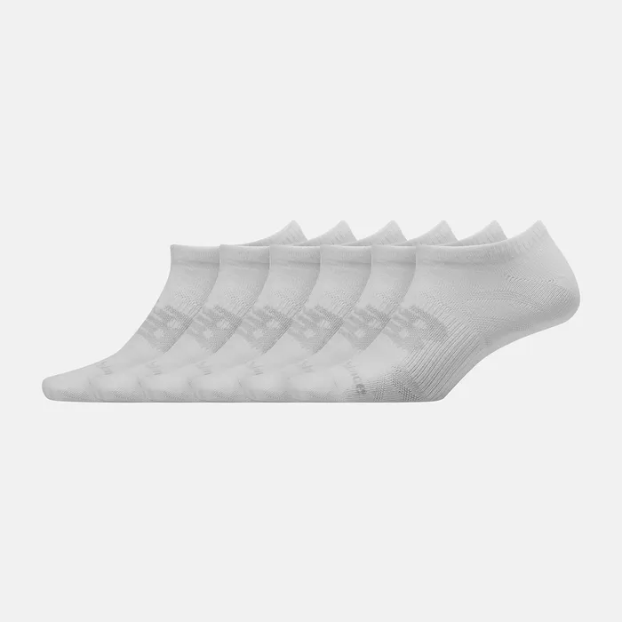 MenWomen New Balance Flat Knit No Show Socks 6 Pack WHITE Socks