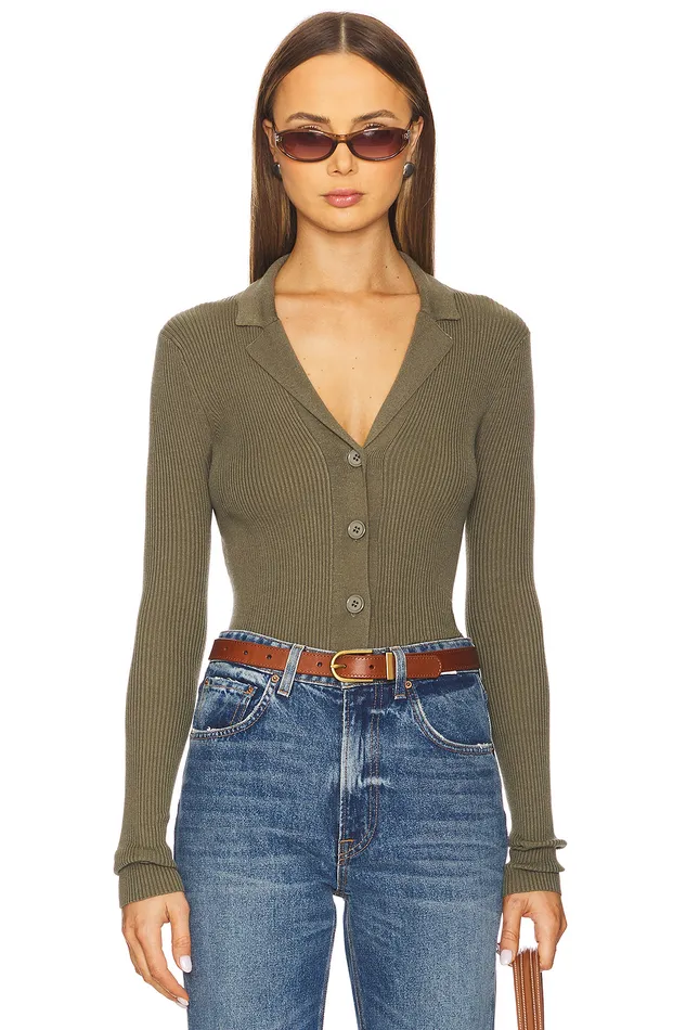 Meriah Polo Cardigan Army Green Women Lovers and Friends Sweaters and Knits