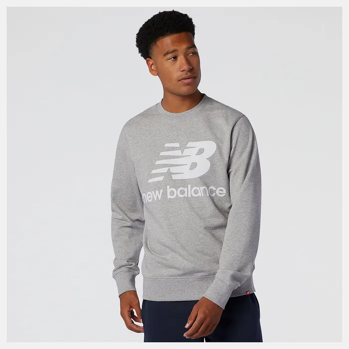 NB Essentials Stacked Logo Crew ATHLETIC GREY Hoodies and Sweatshirts New Balance Men