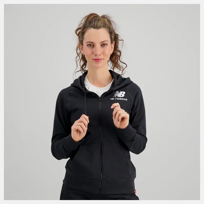 New Balance NB Essentials Full Zip Hoodie BLACK Women Hoodies and Sweatshirts