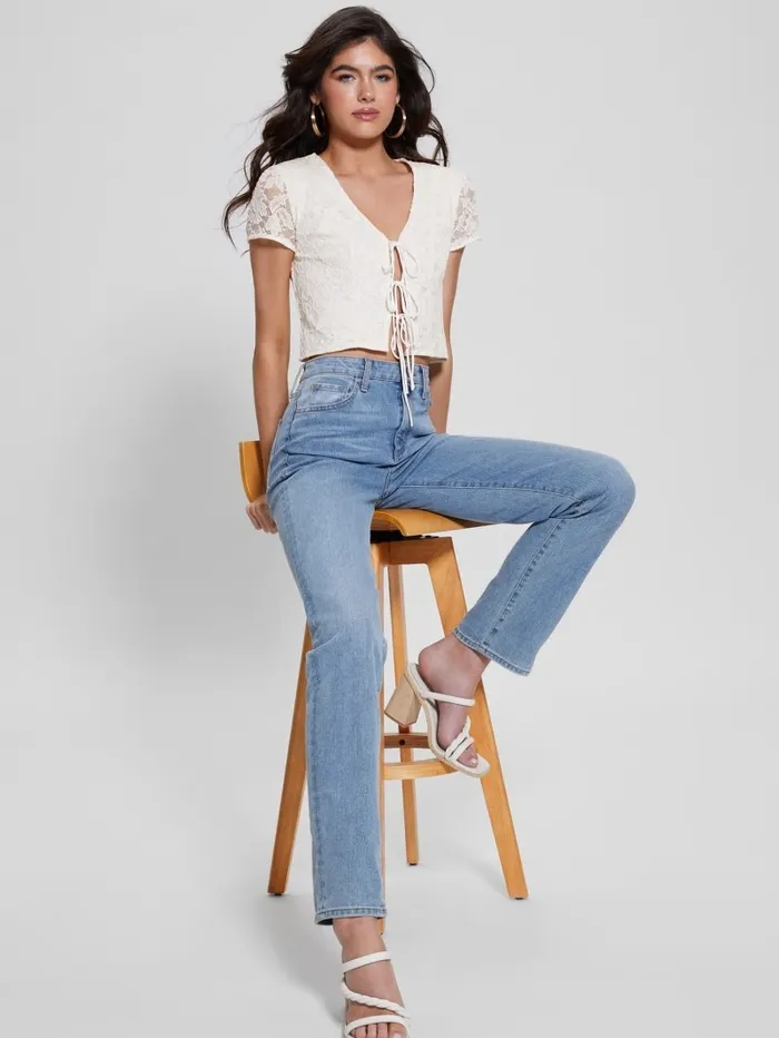 Nia LaceUp Top Cream White Women Tops GUESS Nia LaceUp Top Cream White Women Tops GUESS