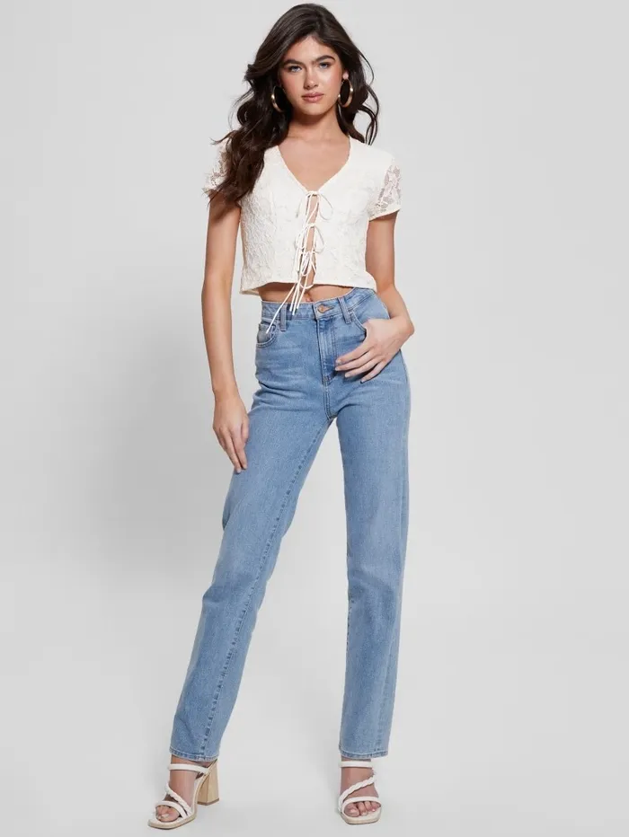 Nia LaceUp Top Cream White Women Tops GUESS Nia LaceUp Top Cream White Women Tops GUESS