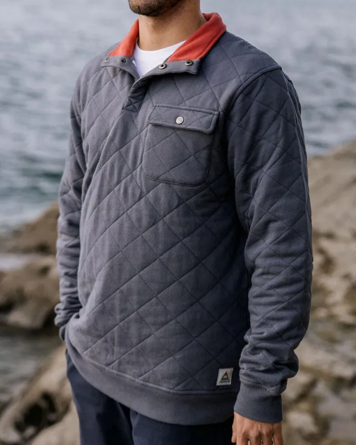Passenger Tops Bark Recycled Quilted Popper Up Sweatshirt Charcoal Charcoal 8211 Men