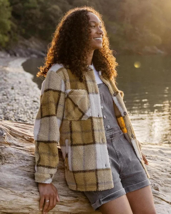 Passenger Tops Olympus Yarn Dye Recycled Sherpa Fleece Shirt Honey Check Honey Check 8211 Women