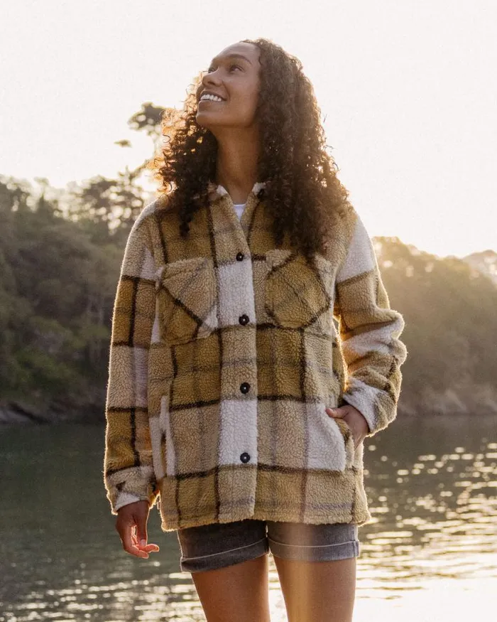 Passenger Tops Olympus Yarn Dye Recycled Sherpa Fleece Shirt Honey Check Honey Check 8211 Women