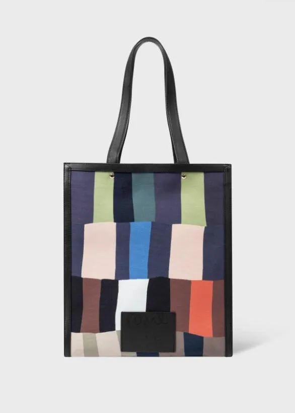 Paul Smith Bags 039Overlapping Check039 Leather Trim Tote Bag Multicolour 8211 MensWomens Paul Smith Bags 039Overlapping Check039 Leather Trim Tote Bag Multicolour 8211 MensWomens