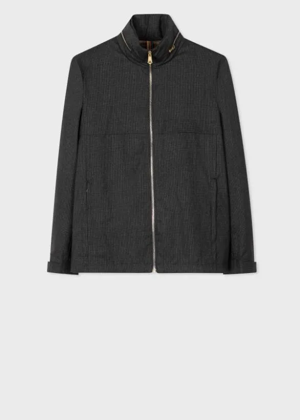Paul Smith Coats and Jackets Houndstooth Wool Zip Jacket Grey 8211 Mens