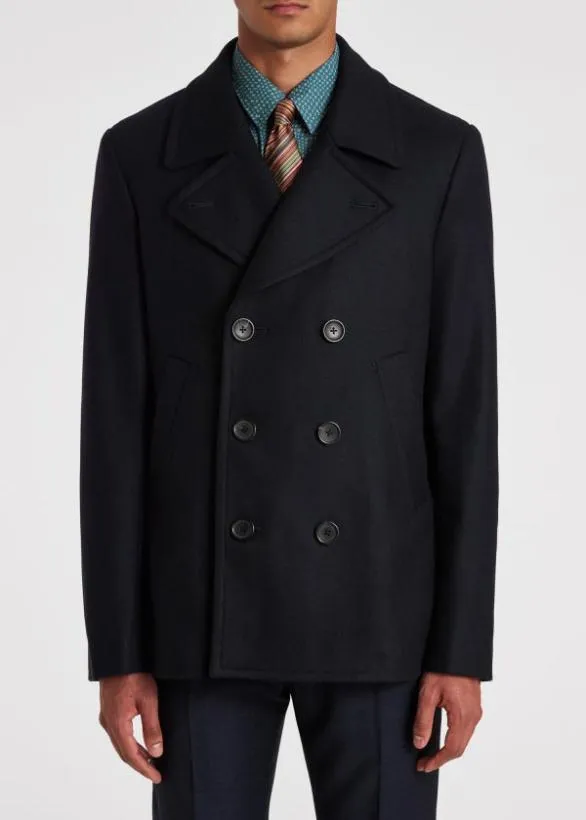 Paul Smith Coats and Jackets WoolCashmere Pea Coat Dark Navy 8211 Mens