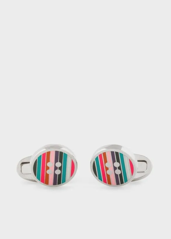 Paul Smith Cufflinks Striped Button Cufflinks Silver 8211 Mens