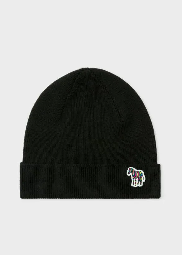 Paul Smith Hats and Gloves 039Zebra039 Logo Ribbed Lambswool Beanie Hat Black 8211 Mens Paul Smith Hats and Gloves 039Zebra039 Logo Ribbed Lambswool Beanie Hat Black 8211 Mens