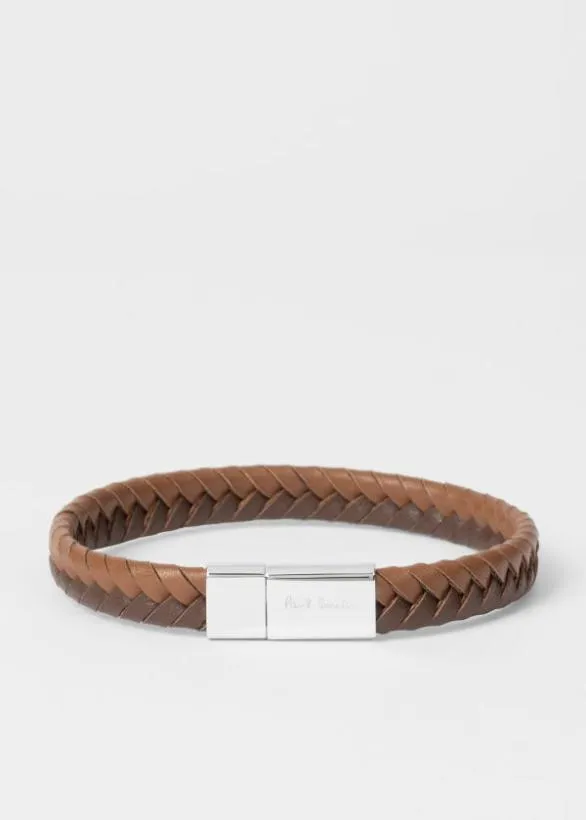 Paul Smith Jewellery and Keyrings TwoTone Braided Leather Bracelet Brown 8211 Mens
