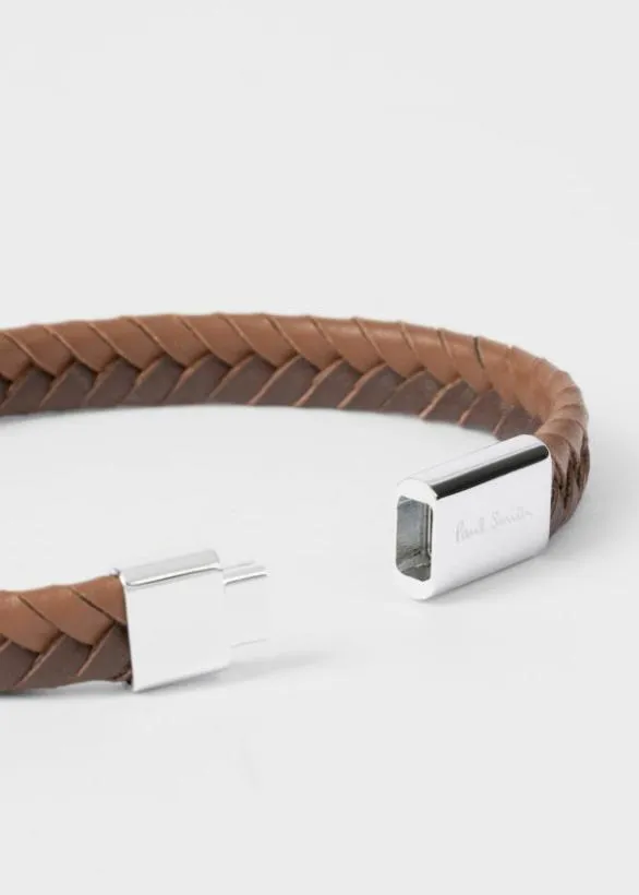 Paul Smith Jewellery and Keyrings TwoTone Braided Leather Bracelet Brown 8211 Mens