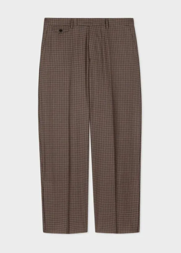 Paul Smith Pants Gingham Wool Check Wide Leg Pants Brown 8211 Mens