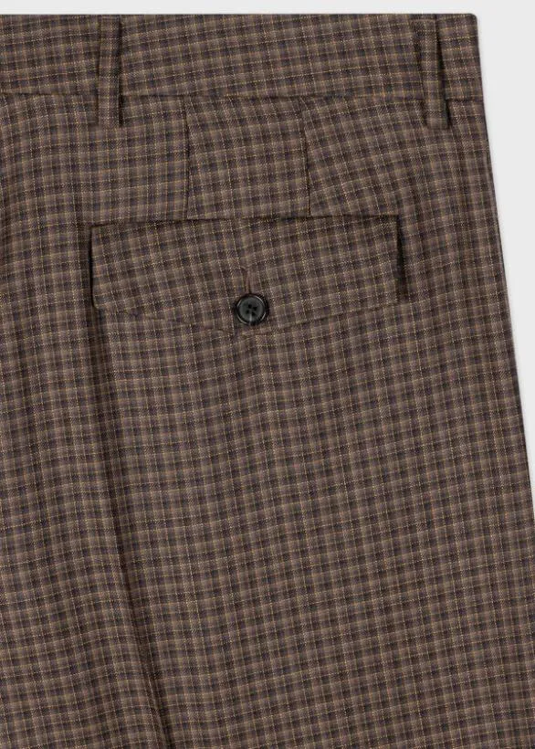 Paul Smith Pants Gingham Wool Check Wide Leg Pants Brown 8211 Mens