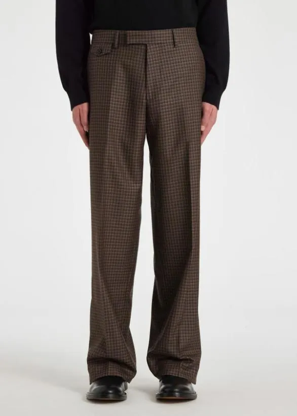 Paul Smith Pants Gingham Wool Check Wide Leg Pants Brown 8211 Mens