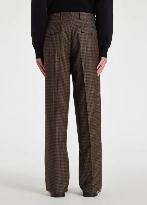 Paul Smith Pants Gingham Wool Check Wide Leg Pants Brown 8211 Mens