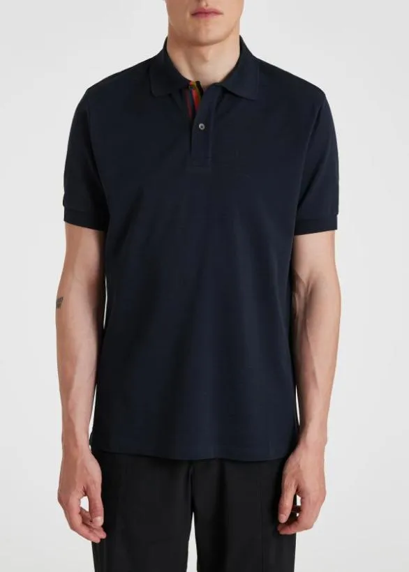 Paul Smith Polo Shirts 039Artist Stripe039 Placket Polo Shirt Navy 8211 Mens
