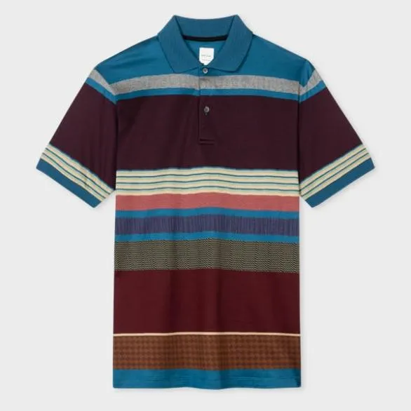 Paul Smith Polo Shirts 039Assembled Stripe039 Cotton Polo Shirt Blue 8211 Mens