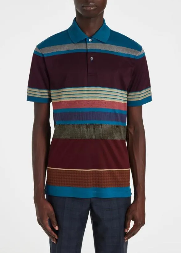 Paul Smith Polo Shirts 039Assembled Stripe039 Cotton Polo Shirt Blue 8211 Mens
