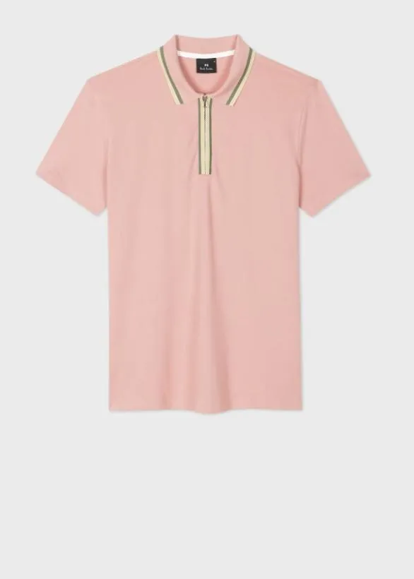 Paul Smith Polo Shirts Zip Neck StretchCotton Polo Shirt Pink 8211 Mens