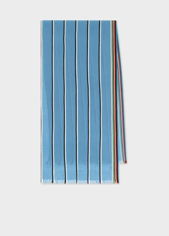 Paul Smith Scarves Artist Stripe Edge LambswoolCashmere Scarf Sky Blue 8211 MensWomens Paul Smith Scarves Artist Stripe Edge LambswoolCashmere Scarf Sky Blue 8211 MensWomens