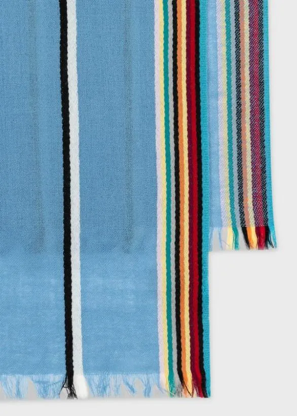 Paul Smith Scarves Artist Stripe Edge LambswoolCashmere Scarf Sky Blue 8211 MensWomens