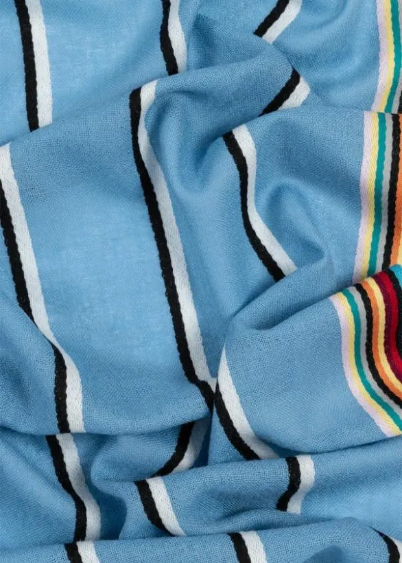 Paul Smith Scarves Artist Stripe Edge LambswoolCashmere Scarf Sky Blue 8211 MensWomens