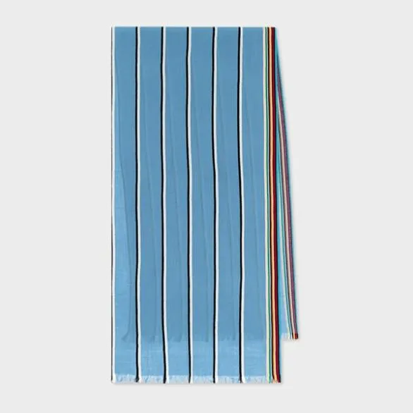 Paul Smith Scarves Artist Stripe Edge LambswoolCashmere Scarf Sky Blue 8211 MensWomens