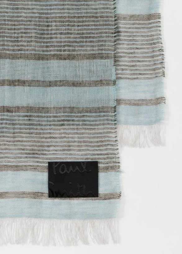 Paul Smith Scarves Blue Linen Stripe Scarf Blue 8211 Mens