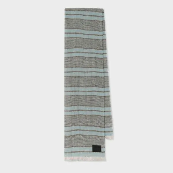 Paul Smith Scarves Blue Linen Stripe Scarf Blue 8211 Mens