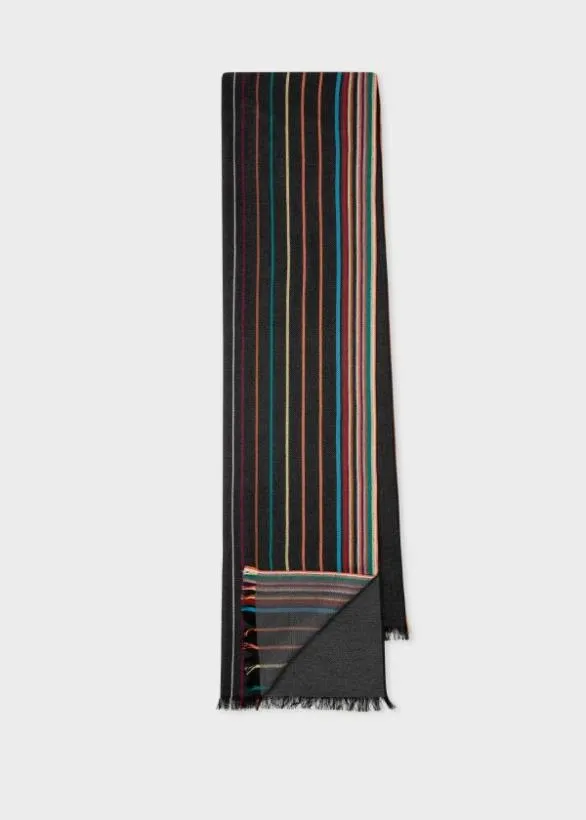 Paul Smith Scarves WoolSilk 039Signature Stripe039 Scarf Black 8211 Mens