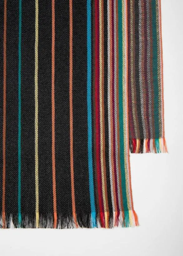 Paul Smith Scarves WoolSilk 039Signature Stripe039 Scarf Black 8211 Mens
