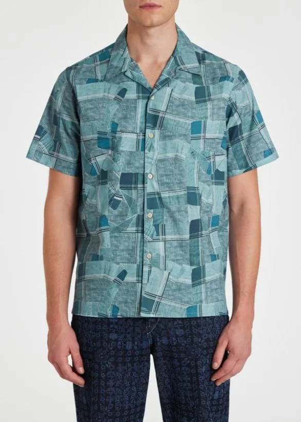 Paul Smith Shirts 039Folded Check039 ShortSleeve Shirt Blue 8211 Mens