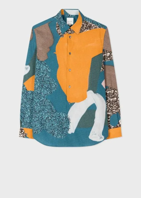 Paul Smith Shirts 039Rug039 Print Cotton Shirt Teal 8211 Mens