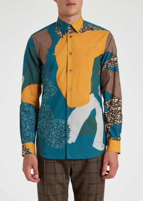 Paul Smith Shirts 039Rug039 Print Cotton Shirt Teal 8211 Mens