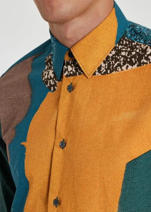 Paul Smith Shirts 039Rug039 Print Cotton Shirt Teal 8211 Mens
