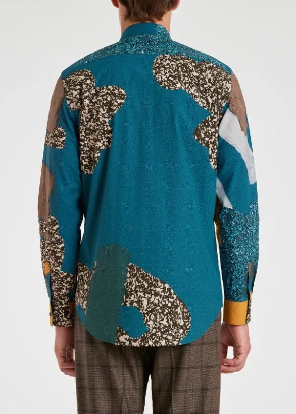 Paul Smith Shirts 039Rug039 Print Cotton Shirt Teal 8211 Mens