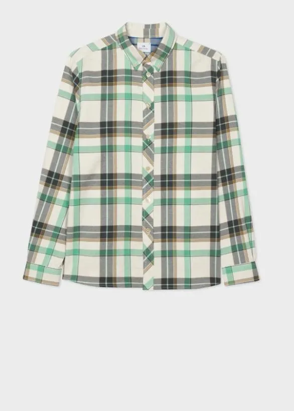 Paul Smith Shirts Check CottonLinen Shirt Ecru 8211 Mens