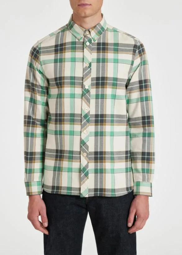 Paul Smith Shirts Check CottonLinen Shirt Ecru 8211 Mens