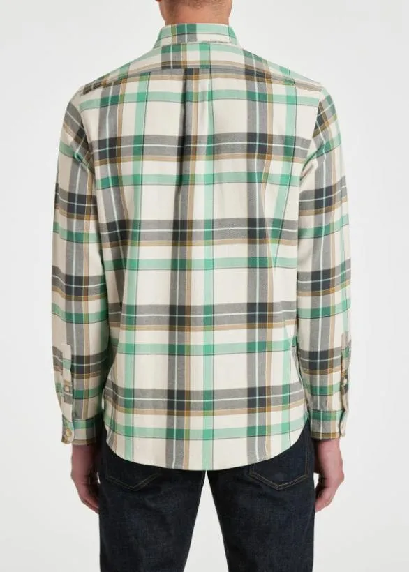 Paul Smith Shirts Check CottonLinen Shirt Ecru 8211 Mens