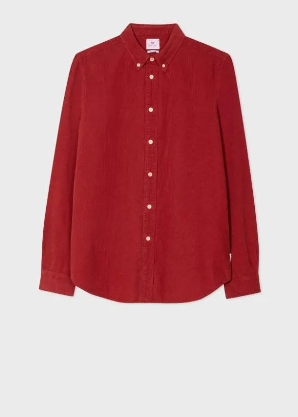 Paul Smith Shirts Corduroy ButtonDown Shirt Red 8211 Mens