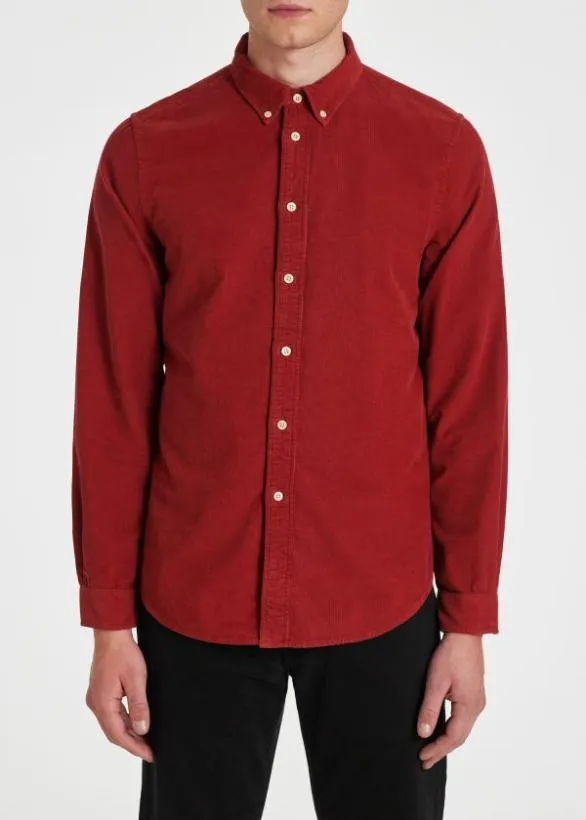 Paul Smith Shirts Corduroy ButtonDown Shirt Red 8211 Mens