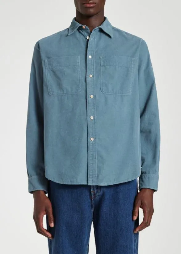 Paul Smith Shirts Corduroy PatchPocket Shirt Light Blue 8211 Mens