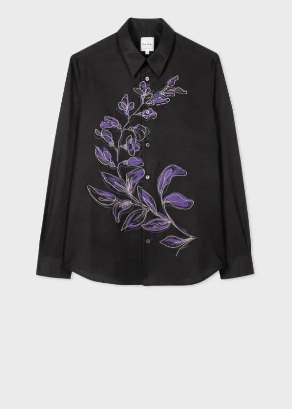 Paul Smith Shirts Embroidered 039Laurel039 CottonBlend Shirt Black 8211 Mens